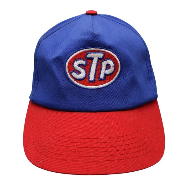 Vtg STP Motor Oil Petroleum Blue Red Snapback Hat Cap Racing Embroidered Logo - Picture 1 of 9
